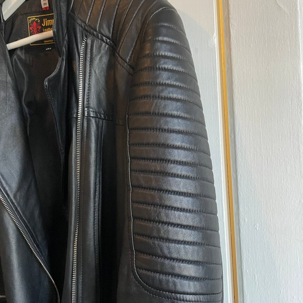Real Italian leather black moto zip jacket size XL-XXL - Picture 3 of 11
